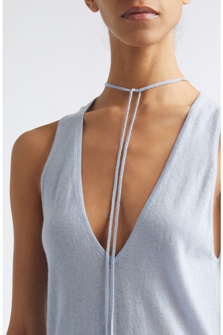 Plunge Neck Merino Wool Knit Tie Top, Alternate, color, LIGHT STEEL