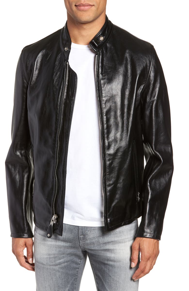 Schott NYC Café Racer Waxy Cowhide Leather Jacket, Main, color, 