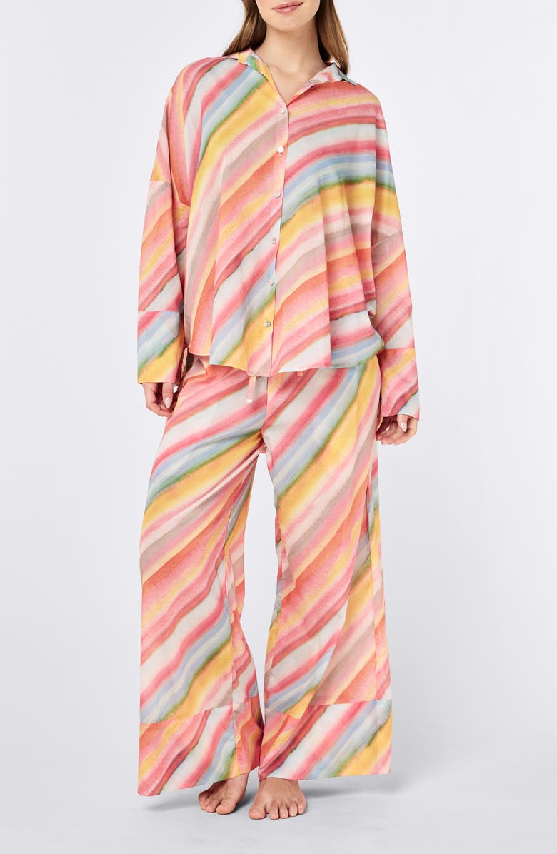 Papinelle Sophie Stripe Cotton Pajamas, Alternate, color, Sorbet Pink