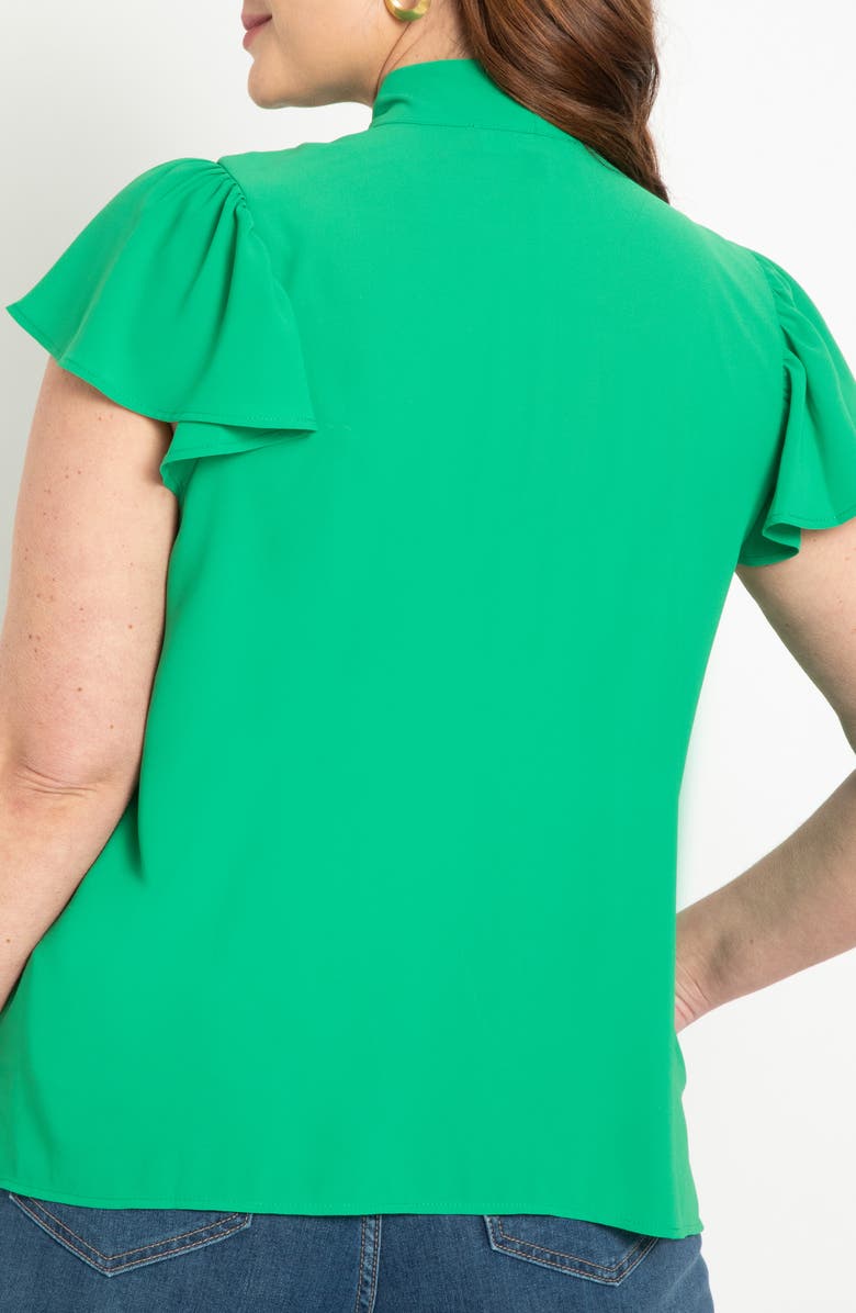 ELOQUII Flutter Sleeve Tie Neck Blouse, Alternate, color, 