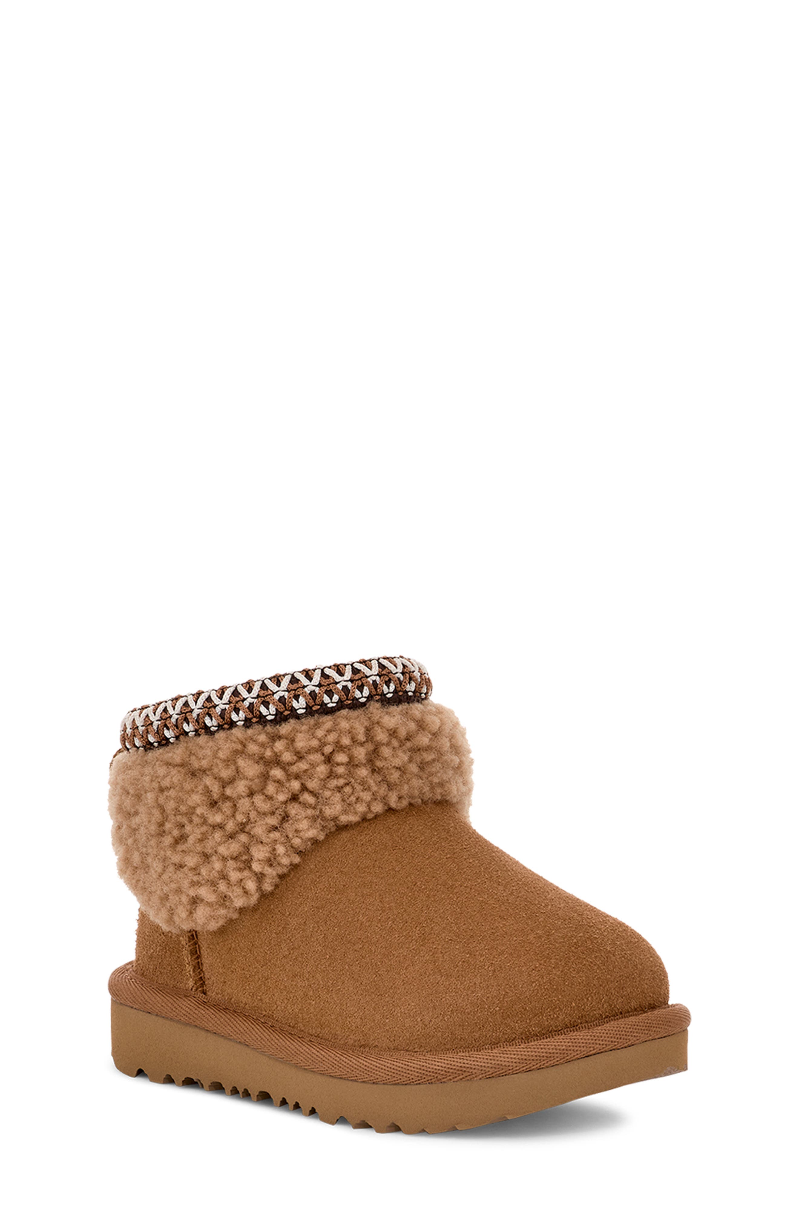 UGG<sup>®</sup> Kids' Classic Ultra Mini Curly Shearling Boot, Main, color, Chestnut
