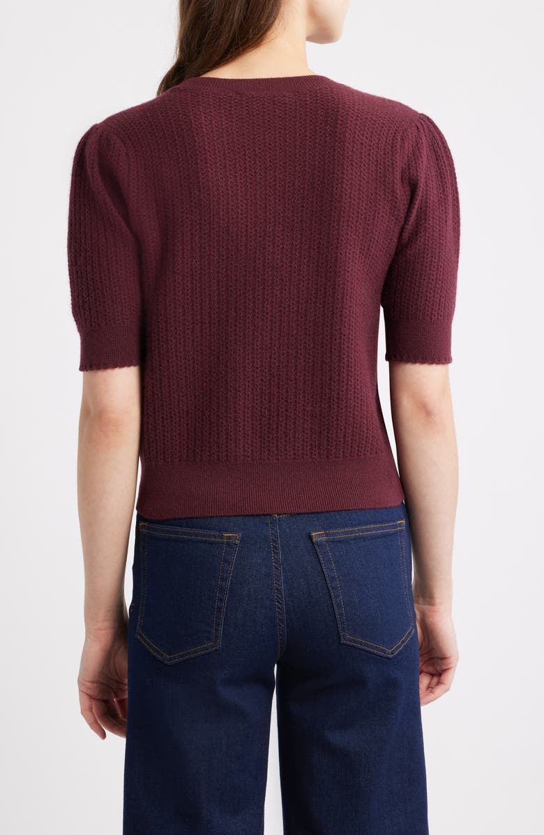 FRAME The Ladder Pointelle Short Sleeve Cashmere Sweater, Alternate, color, Cabernet