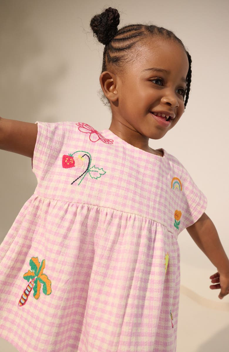 NEXT Kids' Embroidered Gingham Top & Shorts Set, Alternate, color, Pink