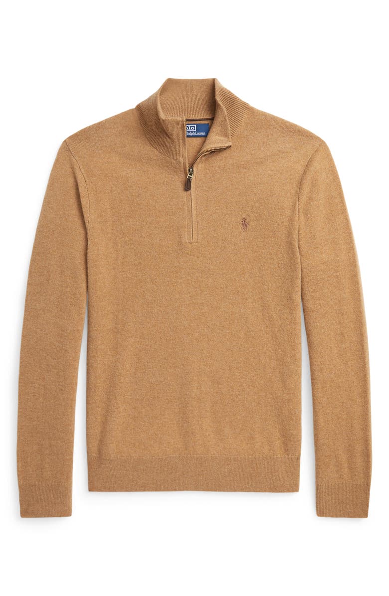 Polo Ralph Lauren Regular Fit Wool Quarter Zip Sweater, Alternate, color, Latte Brown Heather