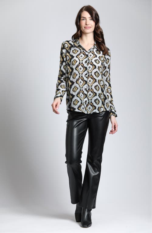 APNY APNY ABSTRACT PRINT ROLL TAB SLEEVE CHIFFON BUTTON-UP SHIRT 