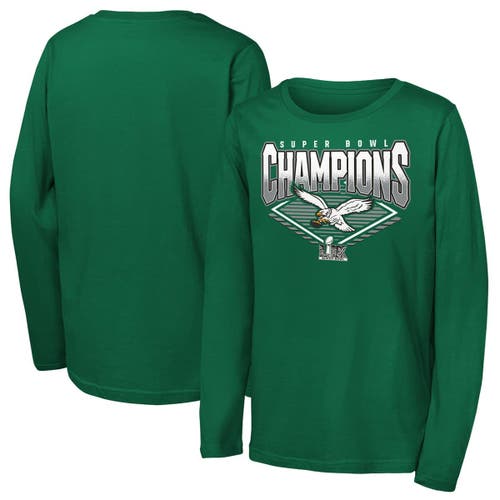 Outerstuff Youth Kelly Green Philadelphia Eagles Super Bowl Lix Champions Retro Diamond Long Sleeve