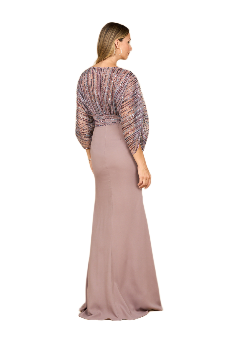 Draped Skirt Gown with Cape Sleeves, Alternate, color, Dusty Purple