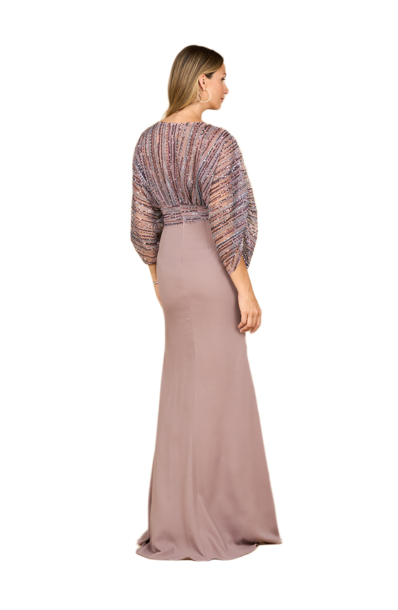 LARA New York Draped Skirt Gown with Cape Sleeves, Alternate, color, Dusty Purple