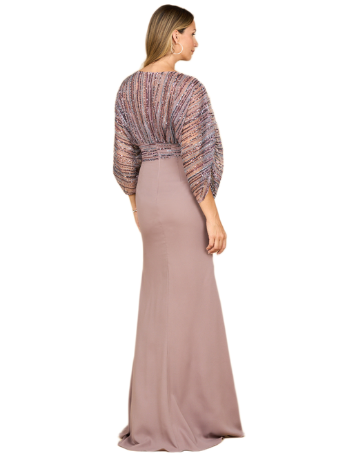 Lara New York Draped Skirt Gown With Cape Sleeves In Purple