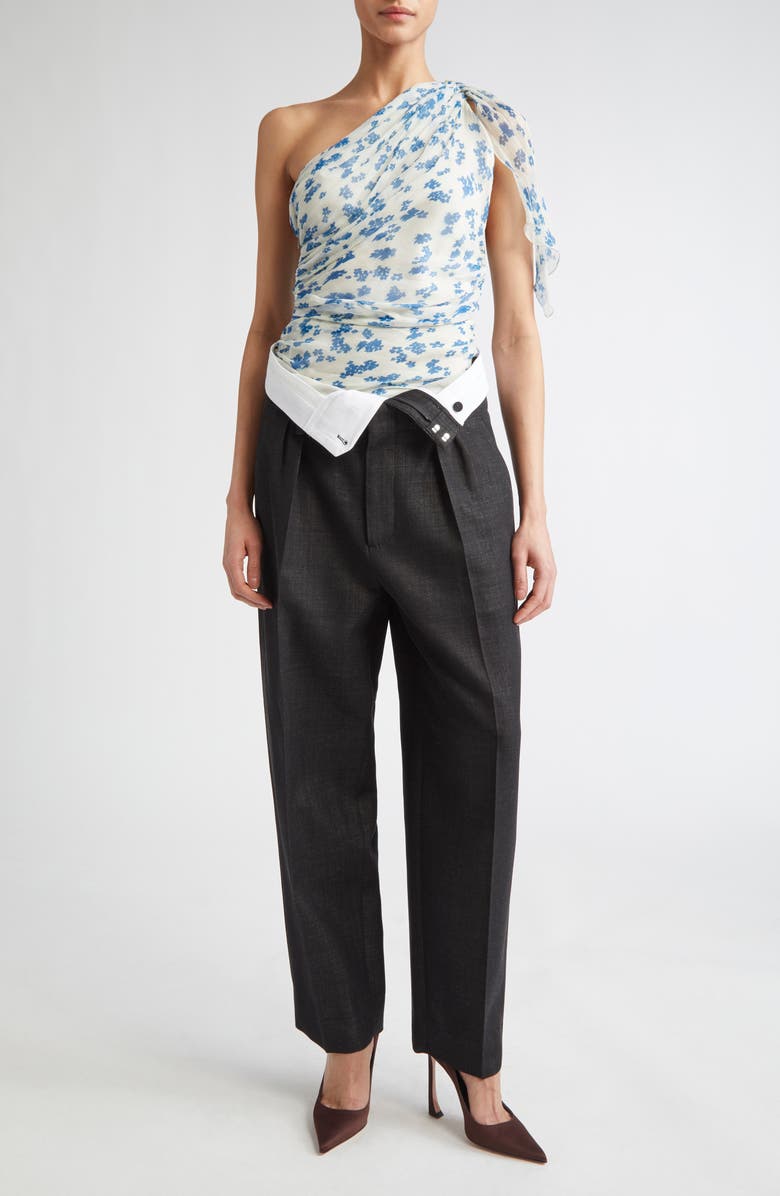 Victoria Beckham Floral Print Draped One Shoulder Silk Top, Alternate, color,