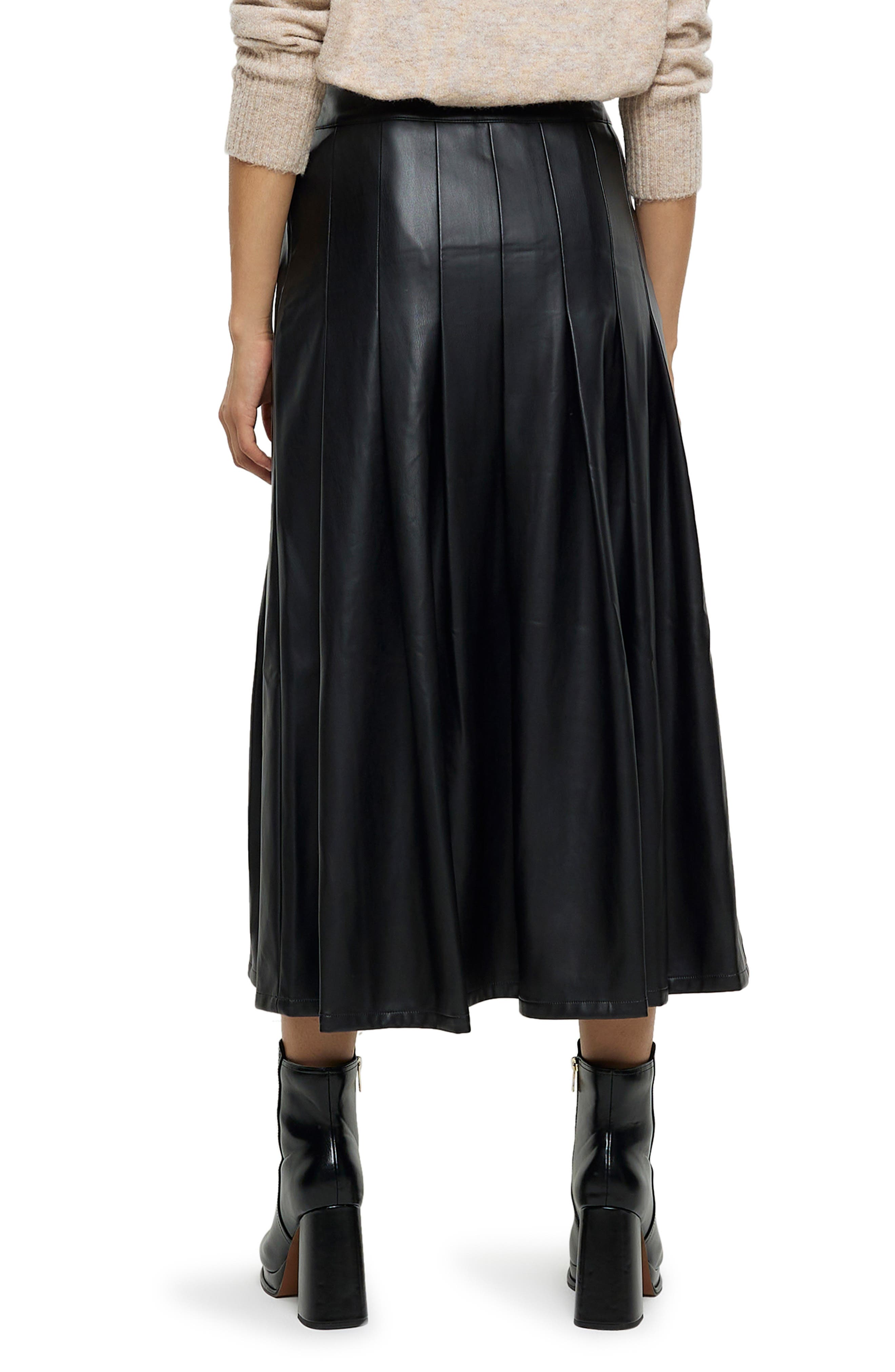 River Island Pleated Faux Leather Midi Skirt (Women) | Nordstromrack