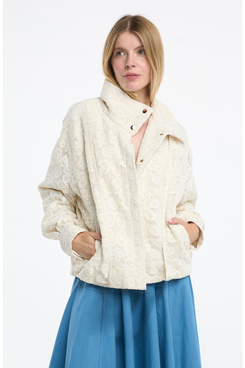 Yuna Lace Bomber Jacket, Alternate, color, OFF WHITE