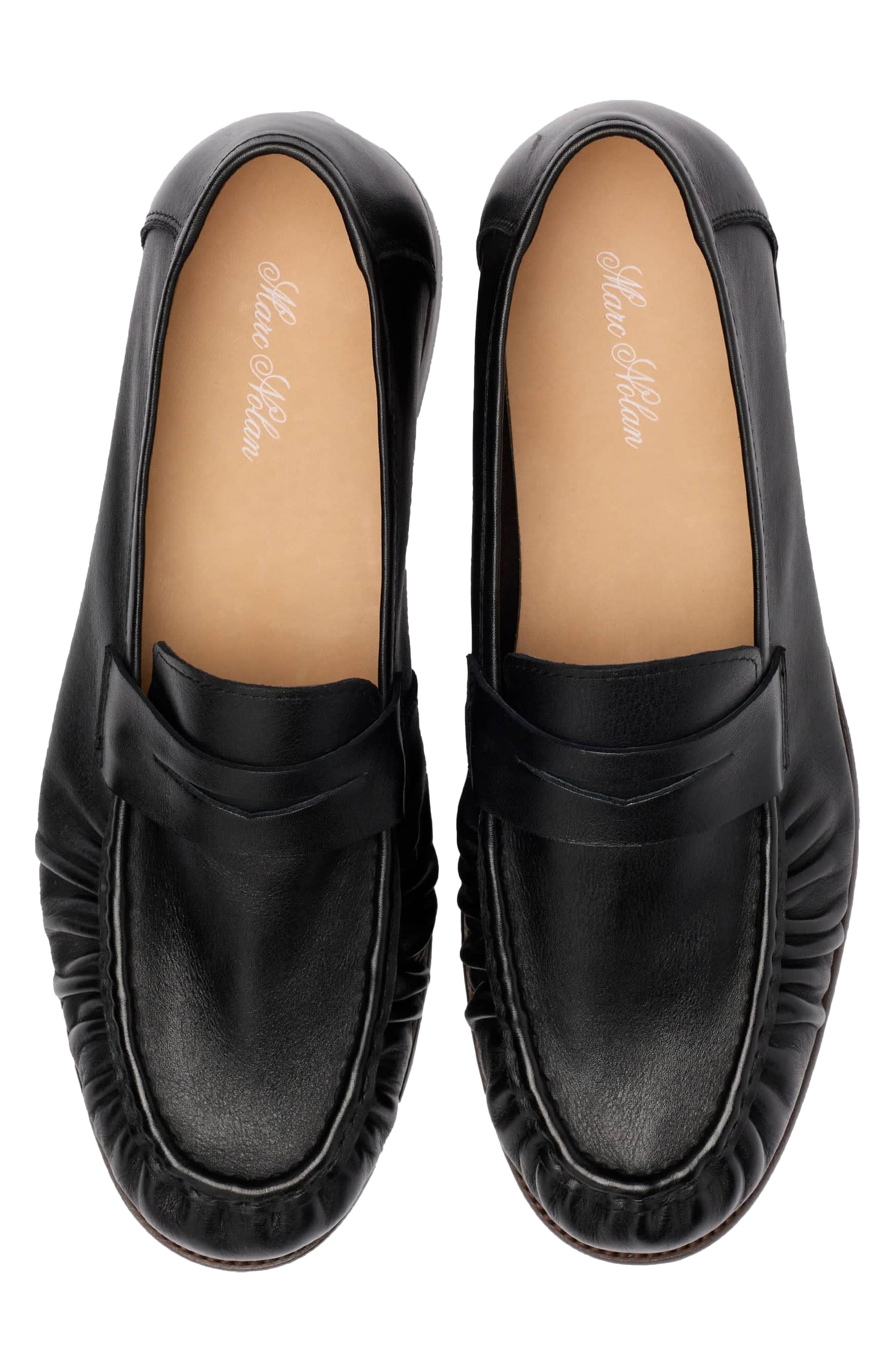 Kennedy Pleated Leather Penny Loafer, Alternate, color, BLACK