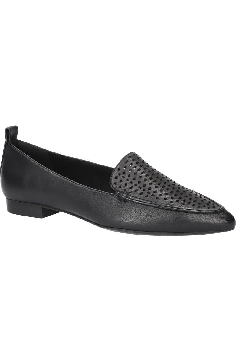 Bella Vita Alessi Perforated Pointed Toe Flat, Main, color, Black Leather