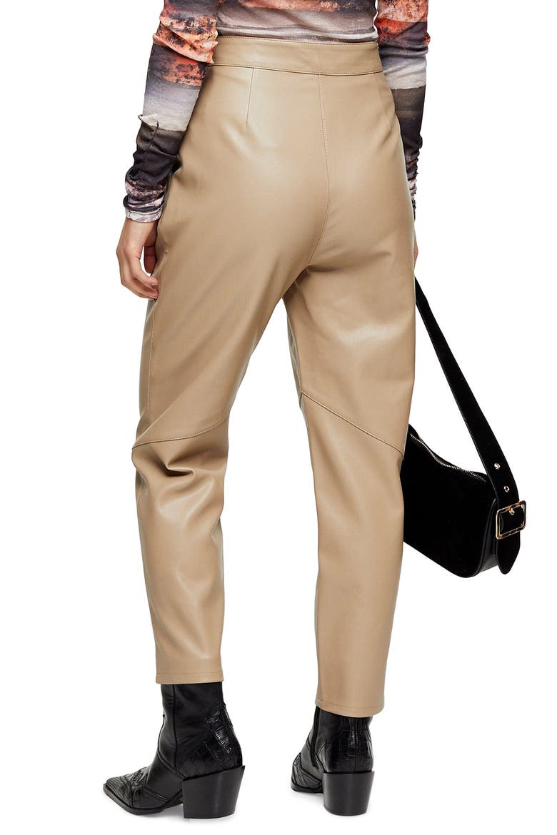 Faux Leather Peg Trousers, Alternate, color, CAMEL