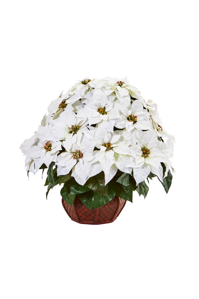 Poinsettia Artificial Arrangement in Decorative Planter, Main, color, White