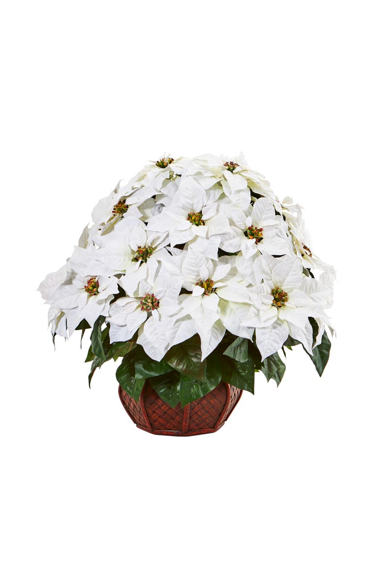 NEARLY NATURAL Poinsettia Artificial Arrangement in Decorative Planter, Main, color, White