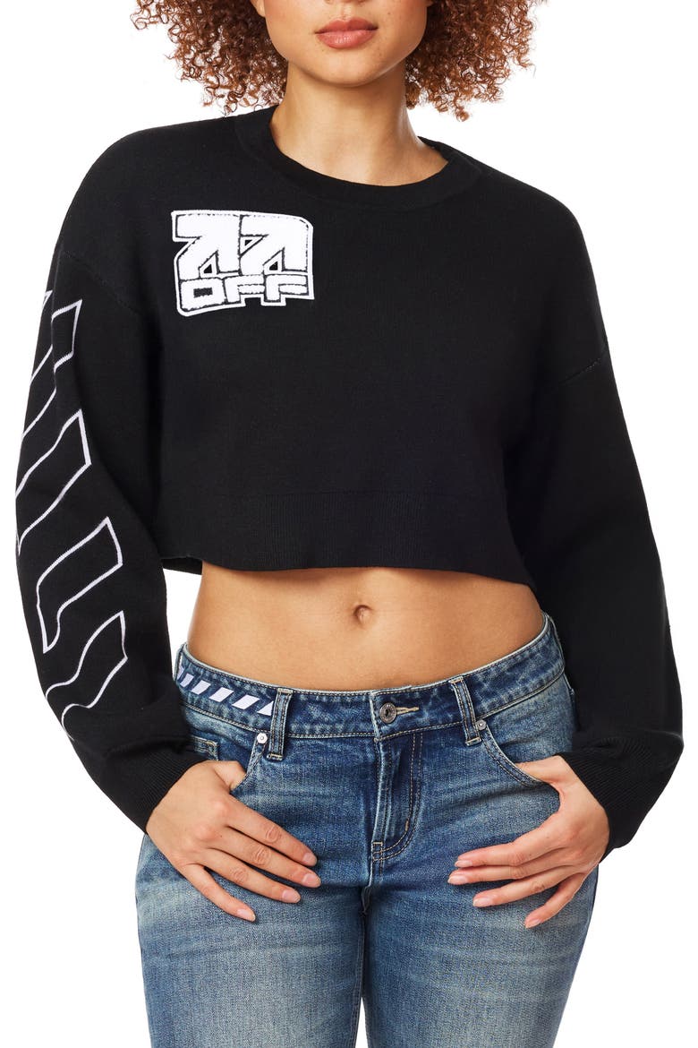 Cropped Crewneck Sweater, Main, color, BLACK NIGHT