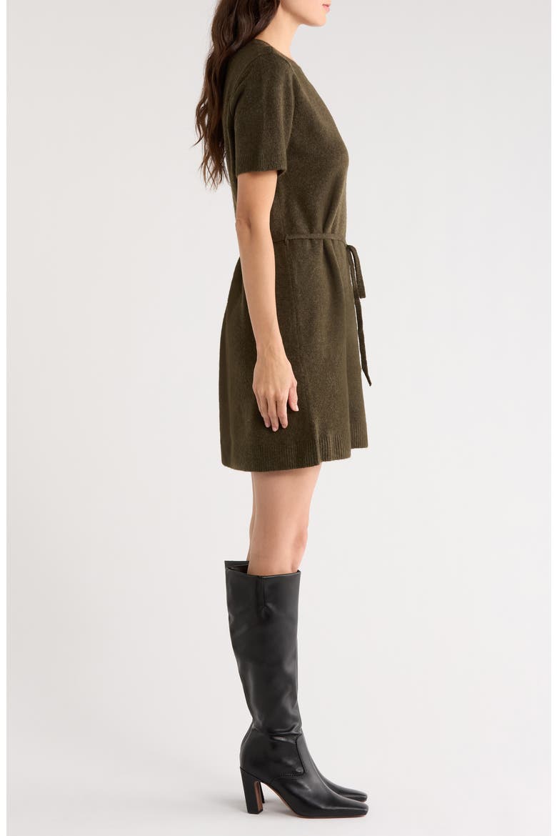 Short Sleeve Tie Waist Sweater Dress, Alternate, color, DEEP OLIVE