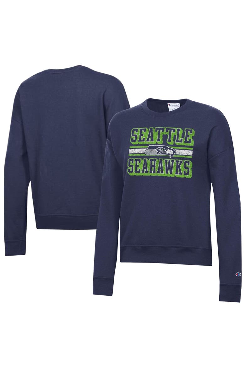 Women's Champion  Navy Seattle Seahawks Powerblend Fleece Sweatshirt, Main, color, Navy