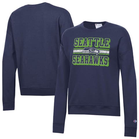 Women's Champion  Navy Seattle Seahawks Powerblend Fleece Sweatshirt