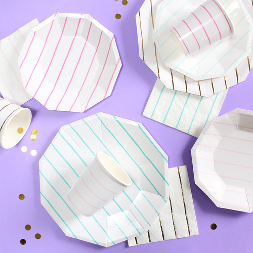 Daydream Society Frenchie Striped Large  Plates In Cerise