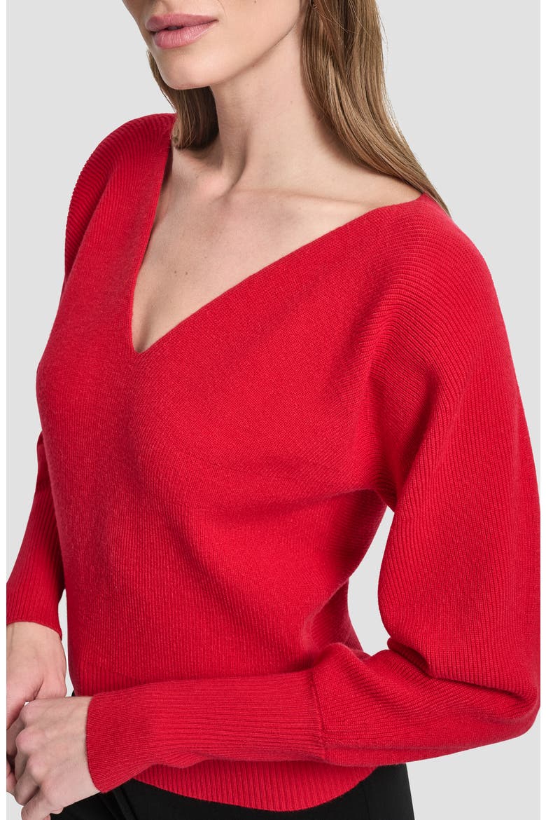 V-Neck Dolman Sleeve Sweater, Alternate, color, CITY CRIMSON