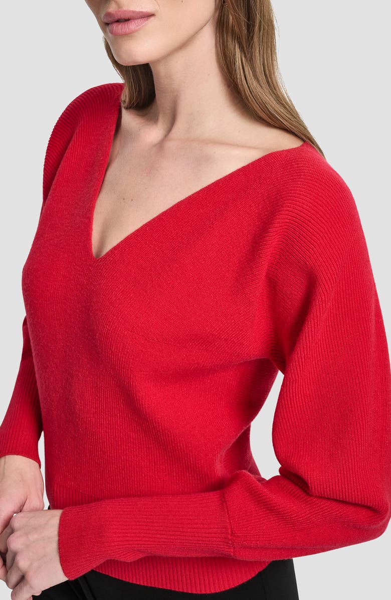DKNY V-Neck Dolman Sleeve Sweater, Alternate, color, City Crimson