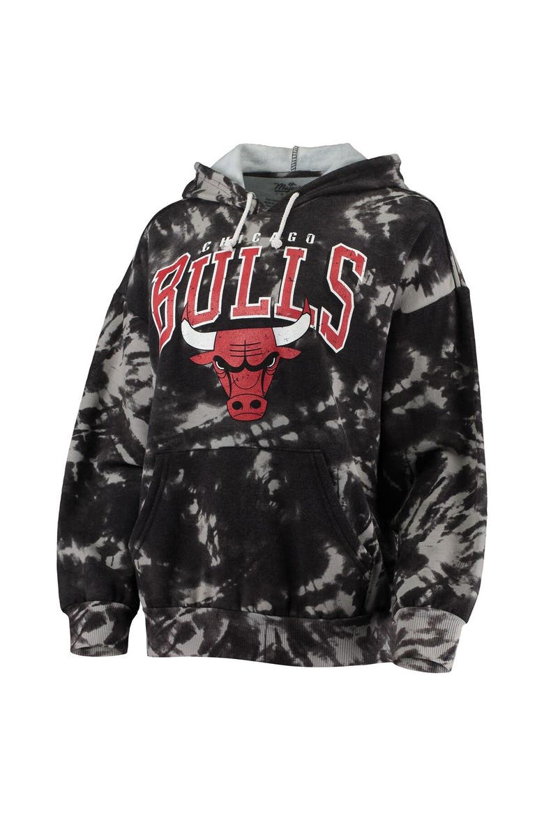 Women's Majestic Threads Black Chicago Bulls Burble Tie-Dye Tri-Blend Pullover Hoodie, Alternate, color, Black