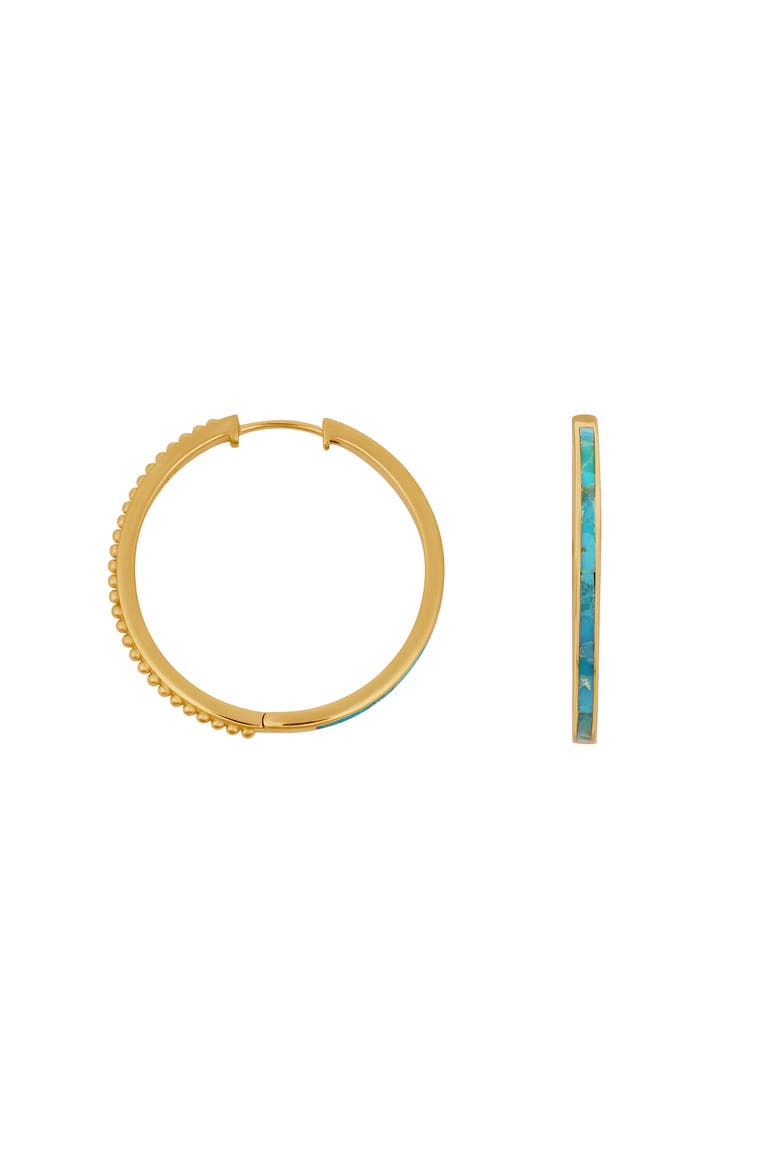 Women's Turquoise Gold Hoop Earrings - Graceful Strength, Alternate, color, Gold/Turquoise