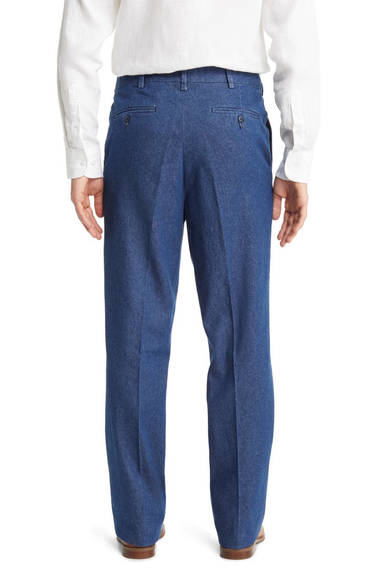 Pleated Self Sizer Waist Flat Front Denim Trousers, Alternate, color, NAVY