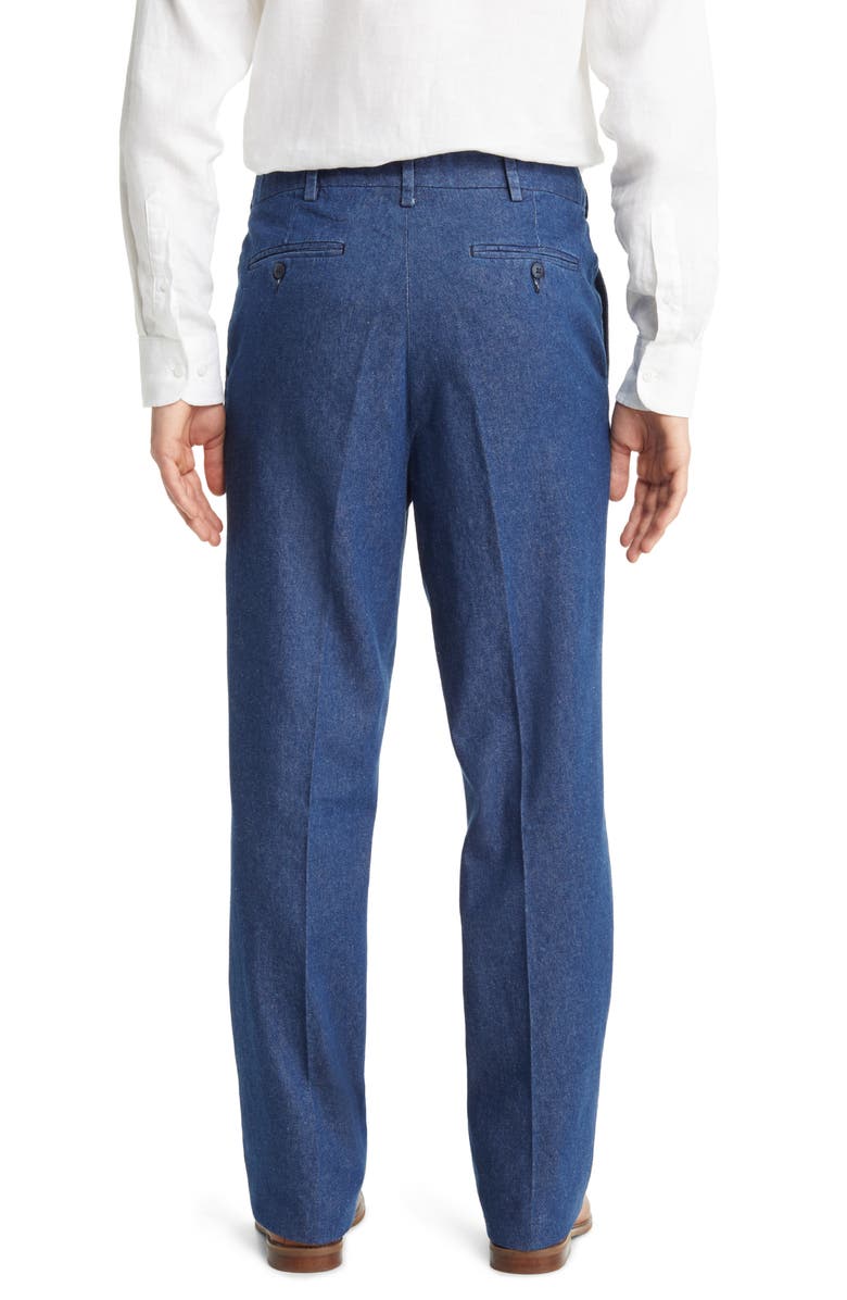 Berle Pleated Self Sizer Waist Flat Front Denim Trousers, Alternate, color, Navy
