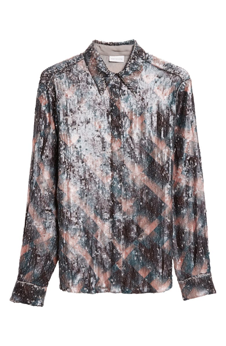 Dries Van Noten Chowy Sequin Button-Up Shirt, Alternate, color, Bottle