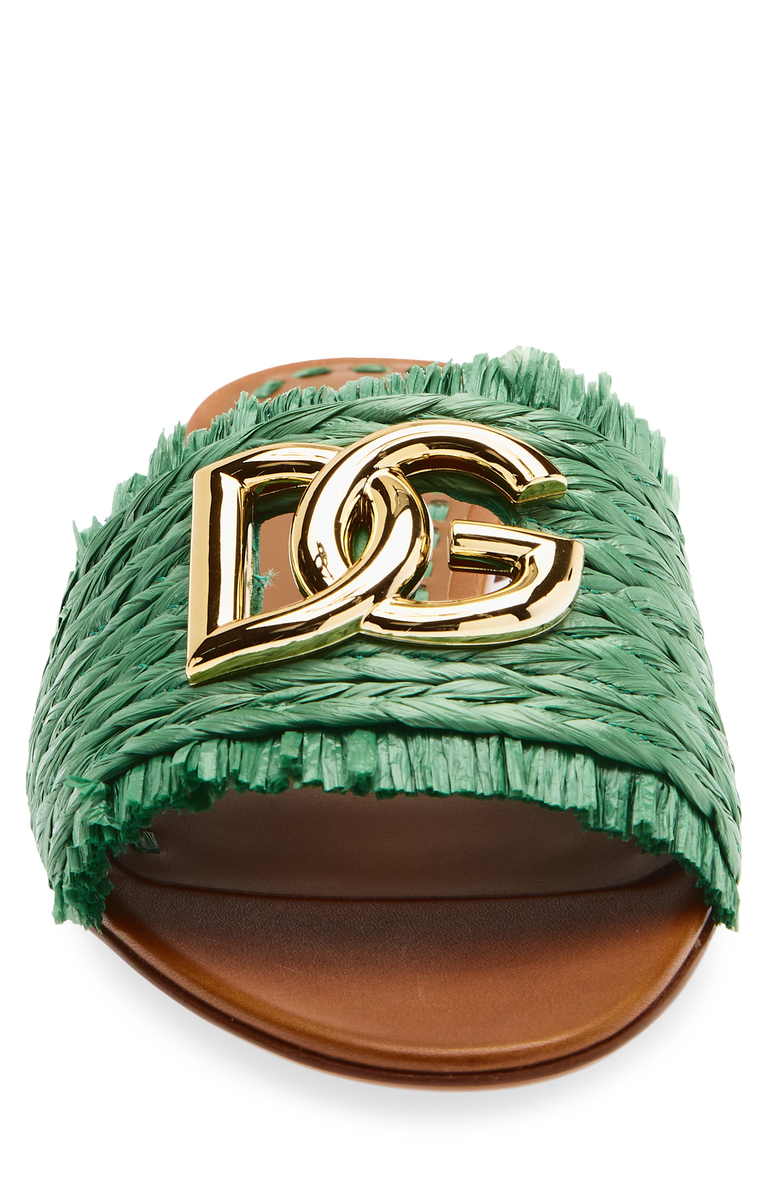 DG Logo Raffia Slide Sandal, Alternate, color, 8B606 VERDE/ SABBIA