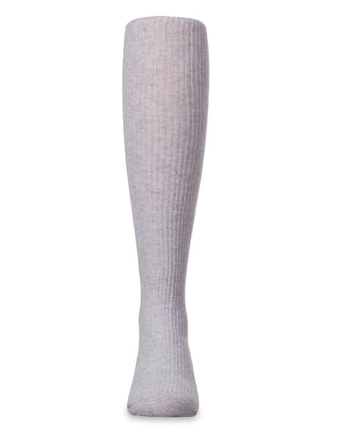 Memoi Thin Ribbed Cotton Tights In Pink