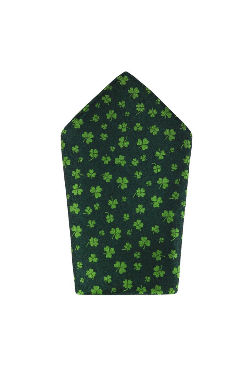 Green Shamrock Novelty Silk Pocket Square and Necktie Bundle, Alternate, color, Green