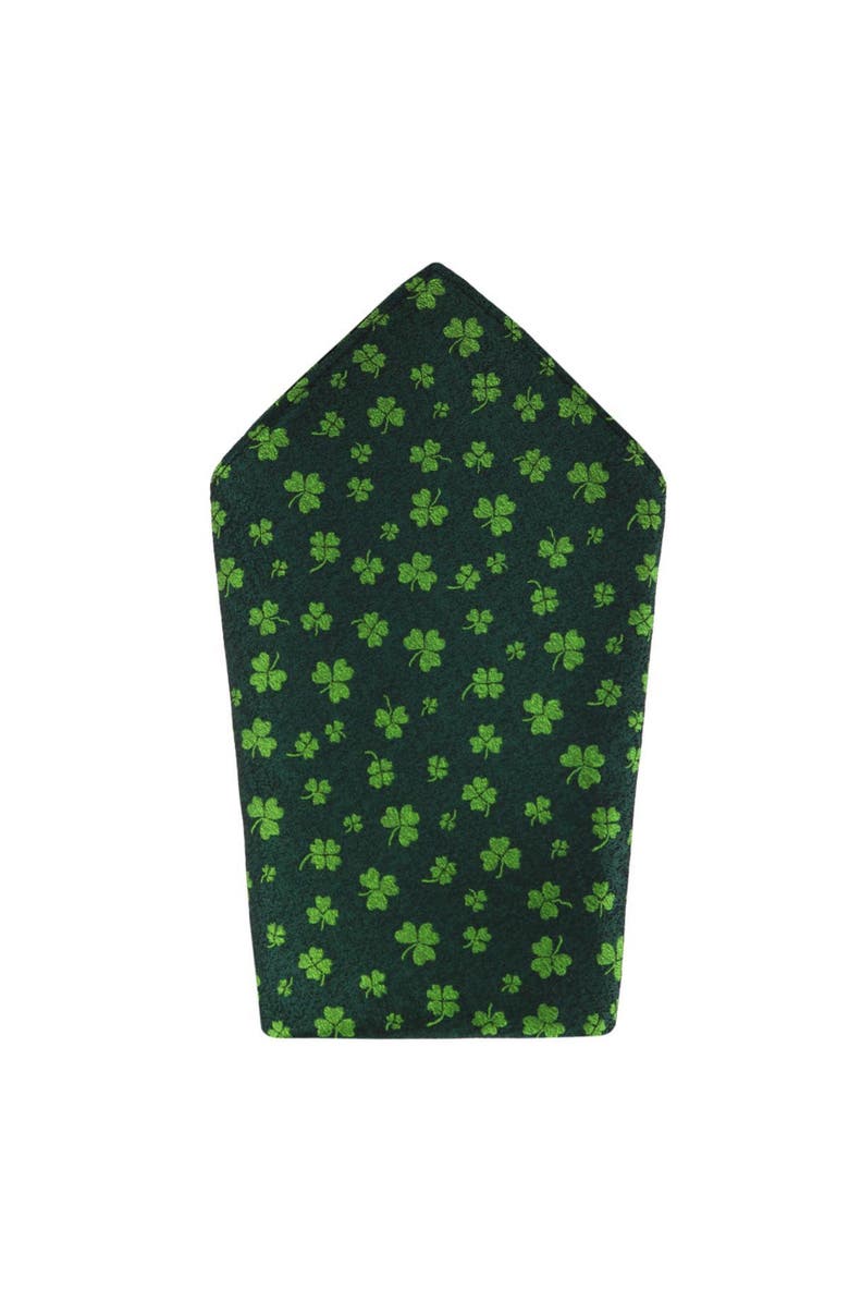 Trafalgar Green Shamrock Novelty Silk Pocket Square and Necktie Bundle, Alternate, color, Green