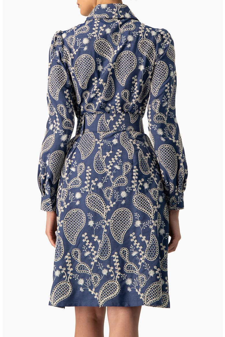 Long Sleeve A-Line Dress with Floral Embroidery, Alternate, color, Blue