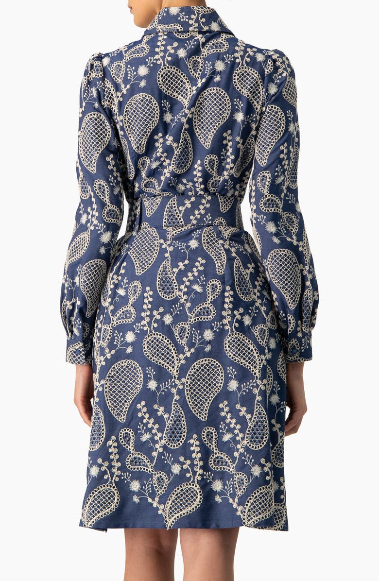 IVONNE Long Sleeve A-Line Dress with Floral Embroidery, Alternate, color, Blue