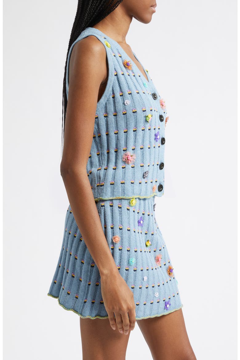 Dotty Embellished Cotton Rib Sweater Vest, Alternate, color, DUSTY BLUE