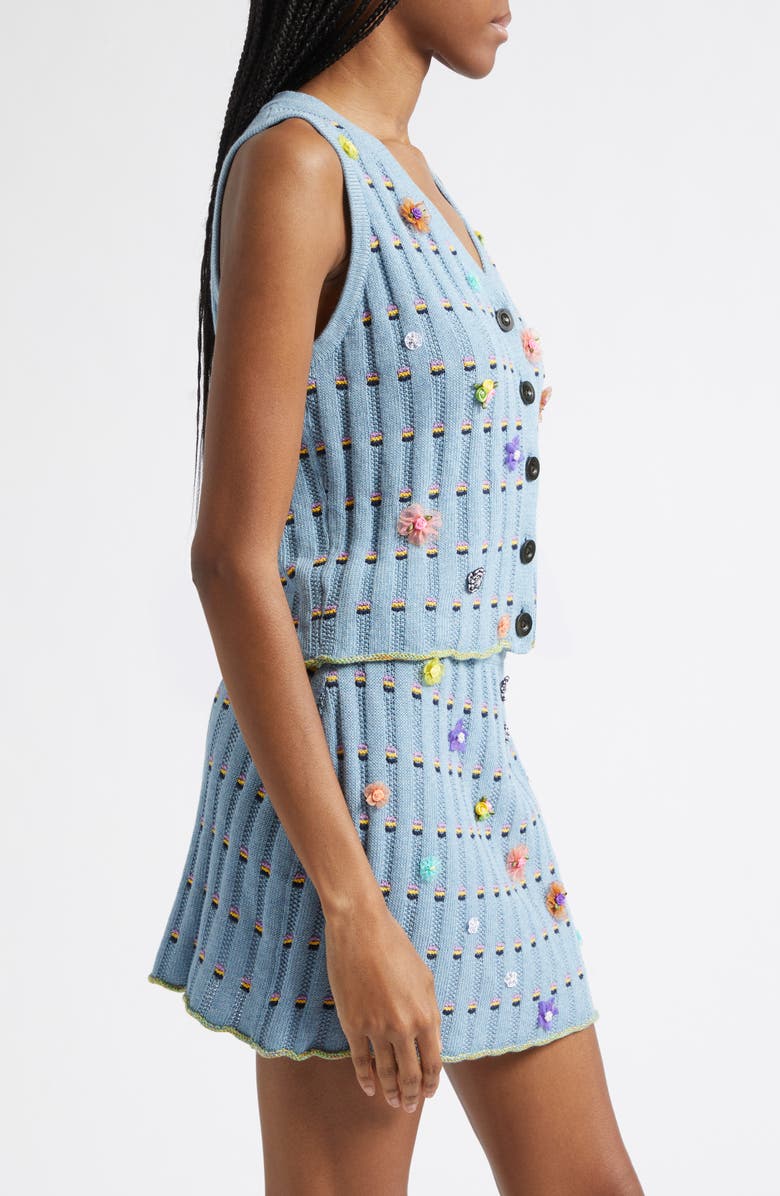 YanYan Dotty Embellished Cotton Rib Sweater Vest, Alternate, color, Dusty Blue