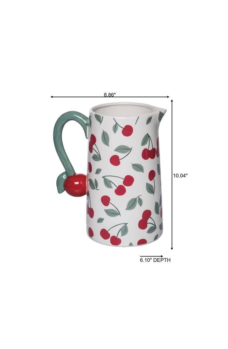 Transpac Dolomite Cherry Pitcher Multicolored for Spring Serving and Entertaining, Alternate, color, Multicolored
