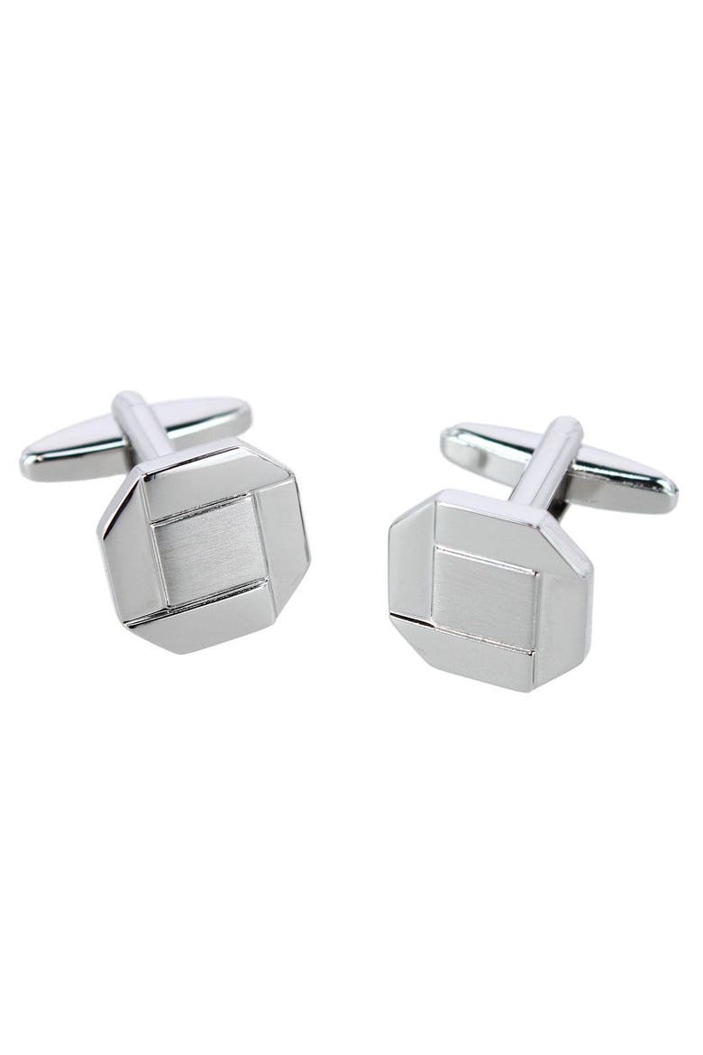 Octagon Detailed Silver Cufflinks, Main, color, Silver