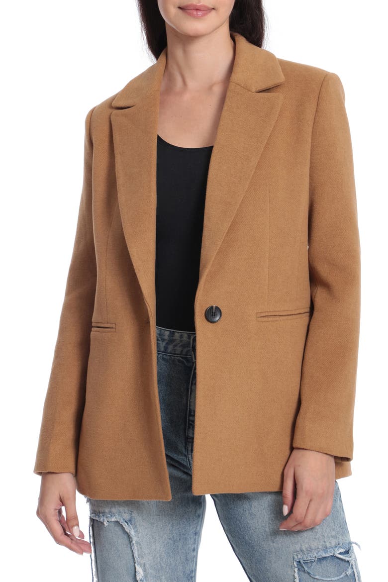 Structured One-Button Notch Lapel Blazer, Main, color, CAMEL