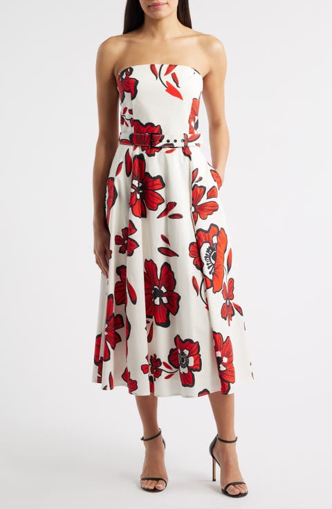 Strapless Belted Stretch Cotton Dress