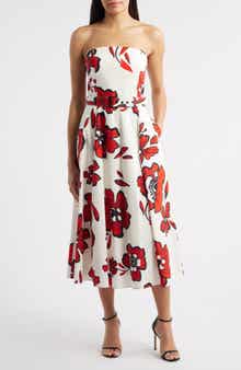 Strapless Belted Stretch Cotton Dress