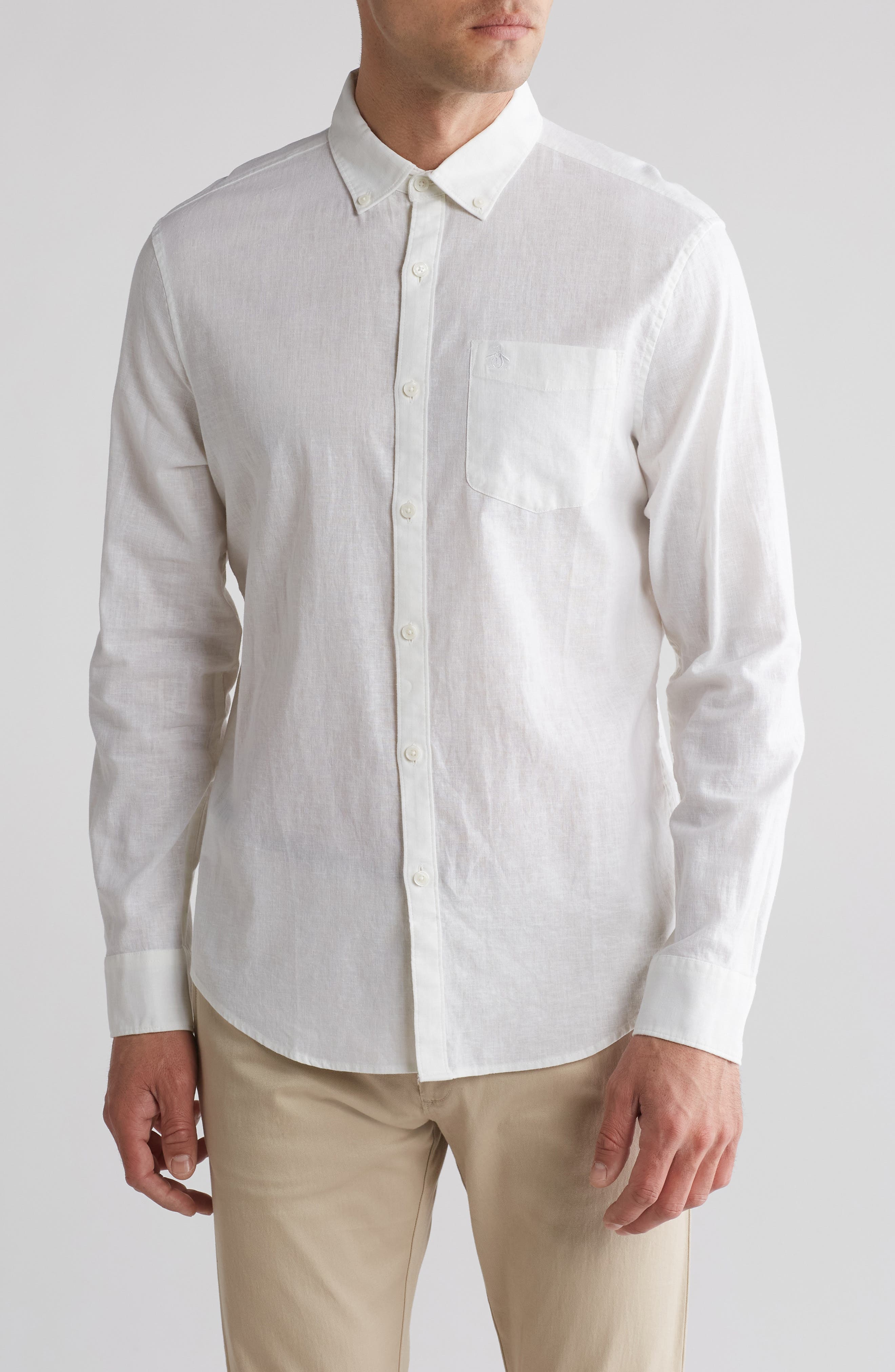 Original Penguin Linen Blend Woven Solid Button-Down Shirt