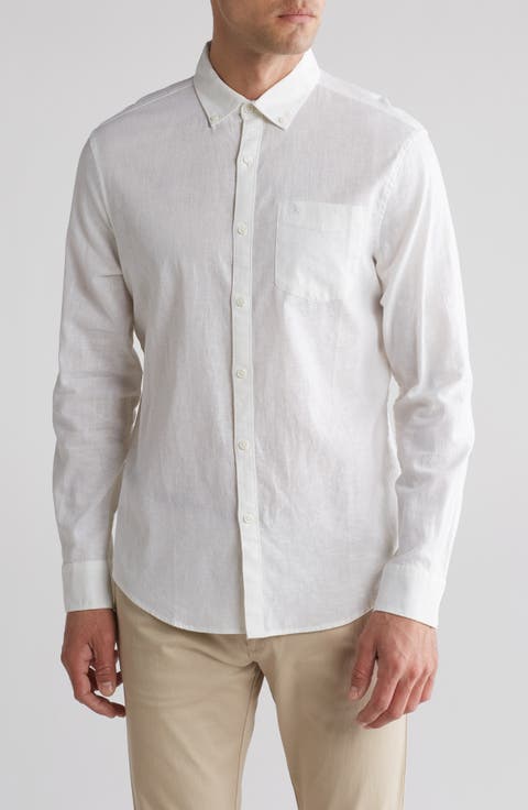 Linen Blend Woven Solid Button-Down Shirt