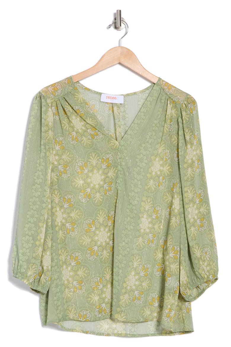 Floral Print Chiffon Top, Alternate, color, SAGE
