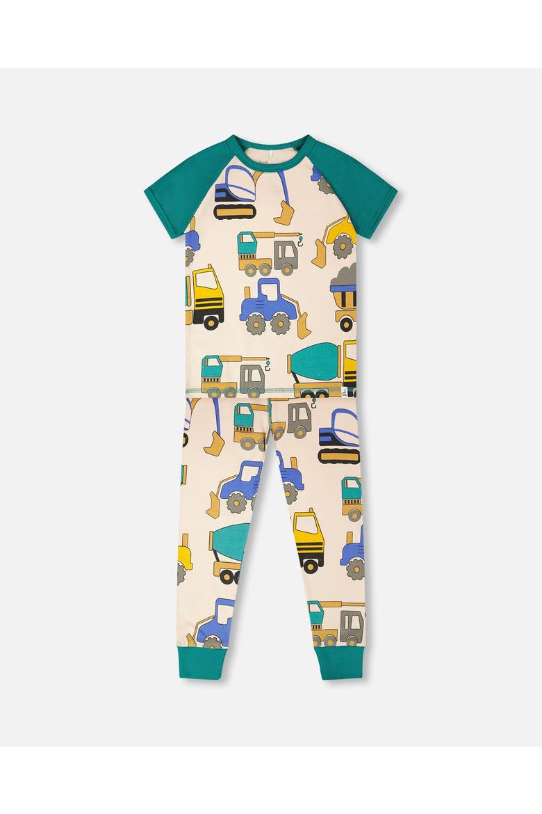 Organic Cotton Truck Two-Piece Pyjama Set, Main, color, Beige Printed Trucks